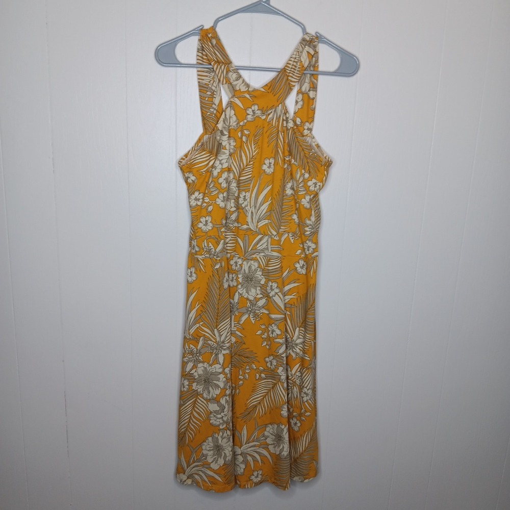 Orsay A-Line Dress Size Small Yellow Floral Tropical Halter Neck Resort